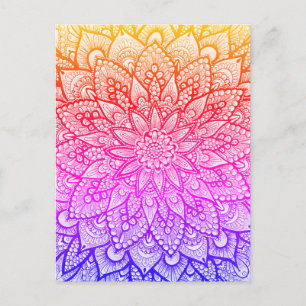 Cartão Postal Desenho de Mandala Multicolorido Arte Original