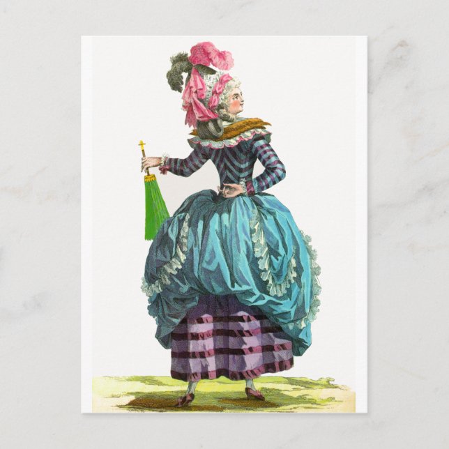 Cartão Postal Desenho de moda francês da Regência roxo e azul (Frente)