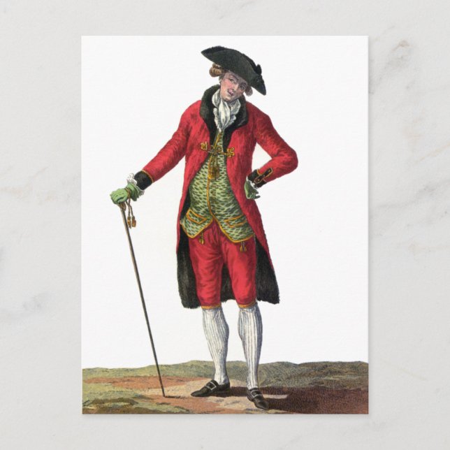 Cartão Postal Desenho de moda francesa de cavalheiro com terno v (Frente)