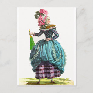 Cartão Postal Desenho de Moda Regencial Francesa Roxo e Azul