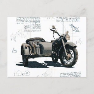 Cartão Postal Desenho de Motocicleta Antiga