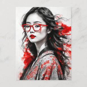 Cartão Postal Desenho de Mulher Negra-Branca Asiática
