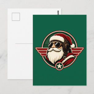 Cartão Postal Desenho de Natal de Aviador Santa Legal