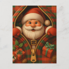 Cartão Postal Desenho de Natal do Papai Noel Xadrez
