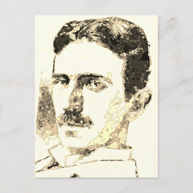 Cartão Postal Desenho de Nikola Tesla em Sepia (Frente)