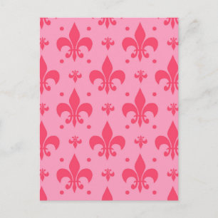 Cartão Postal Desenho de padrão de flor-de-lis rosa