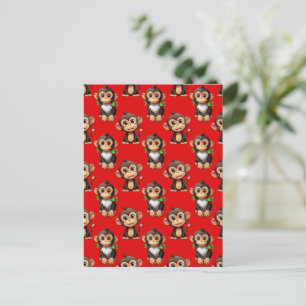 Cartão Postal Desenho de padrão de macaco vermelho