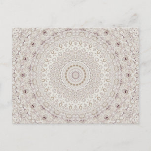 Cartão Postal Desenho de padrão de mandala bege e castanho