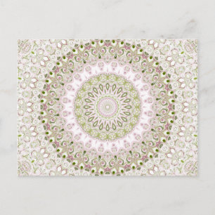 Cartão Postal Desenho de padrão de mandala floral rosa e verde