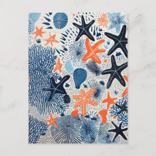 Cartão Postal Desenho de padrão de praia de estrelas do mar