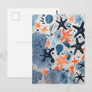 Cartão Postal Desenho de padrão de praia de estrelas do mar