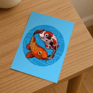 Cartão Postal Desenho de peixe Yin Yang com carpas Koi excêntric