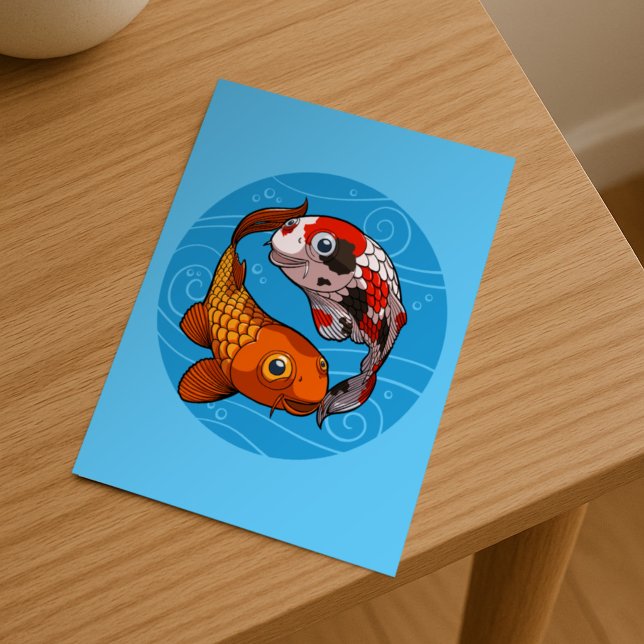 Cartão Postal Desenho de peixe Yin Yang com carpas Koi excêntric (Criador carregado)