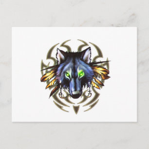 Cartão Postal Desenho de tatuagem tribal de lobo