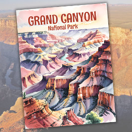 Cartão Postal Desenho de tinta aquática do Grand Canyon South Ri