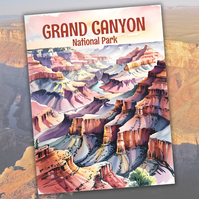 Cartão Postal Desenho de tinta aquática do Grand Canyon South Ri (Watercolor Ink Sketch of Grand Canyon South Rim Postcard)