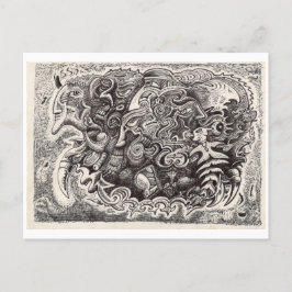 Cartão Postal Desenho de tinta da besta híbrida