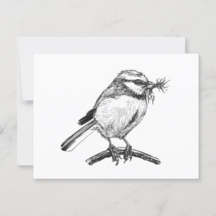 Cartão Postal Desenho de tinta de pássaro azul