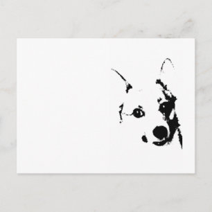 Cartão Postal Desenho de Tinta Preta e Branca do Cachorro