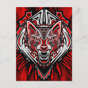Cartão Postal Desenho de Totem Tribal Haida de Lobo