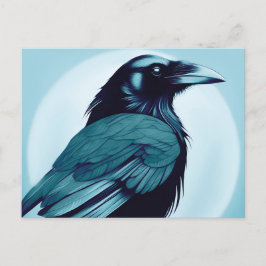 Cartão Postal Desenho de um corvo preto em azul claro