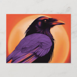 Cartão Postal Desenho de um corvo sobre fundo cor de laranja neo