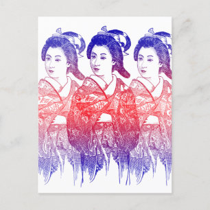 Cartão Postal Desenho De Uma Senhora Kimono