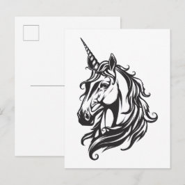 Cartão Postal Desenho de Unicórnio Preto e Branco