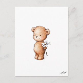 Cartão Postal Desenho de ursinho com margarida