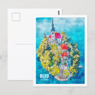 Cartão Postal Desenho de Viagem de Aquarela Sanguínea da Eslovên