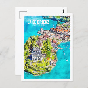 Cartão Postal Desenho de Viagem de Suiça de Aquarela do Lago Bri