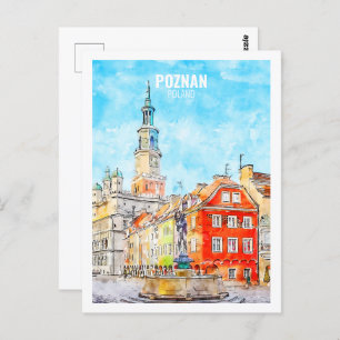 Cartão Postal Desenho de Viagem Familiar do Poznan Polônia