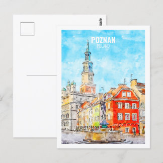 Cartão Postal Desenho de Viagem Familiar do Poznan Polônia