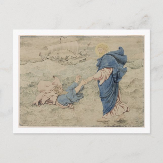 Cartão Postal Desenho do Cristo que caminha sobre a água (c/c no (Frente)