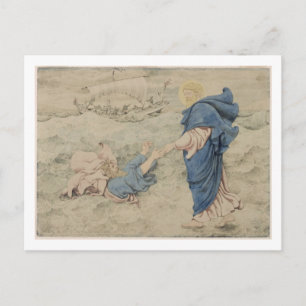 Cartão Postal Desenho do Cristo que caminha sobre a água (c/c no