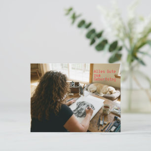 Cartão Postal Desenho do Labrador de aniversário 