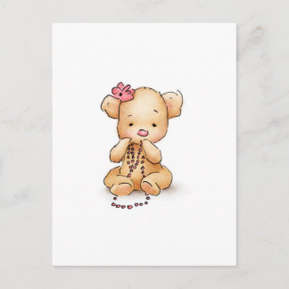 Cartão Postal Desenho do Urso de Teddy com Miçangas Rosa