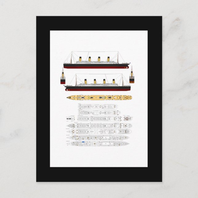 Cartão Postal Desenho e Diagrama Titanic do RMS (Frente)