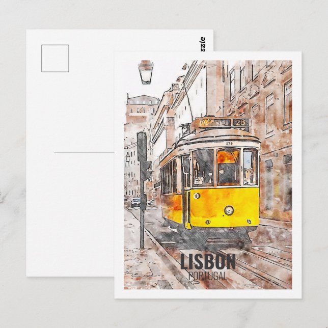 Cartão Postal Desenho Famoso de Viagem de Aquarela de Lisboa Por (Frente/Verso)