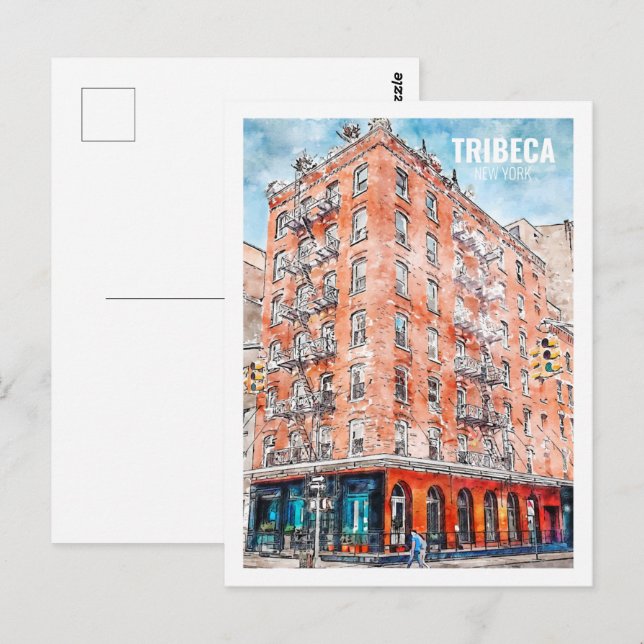 Cartão Postal Desenho Famoso de Viagem de Aquarela Tribeca Nova  (Frente/Verso)