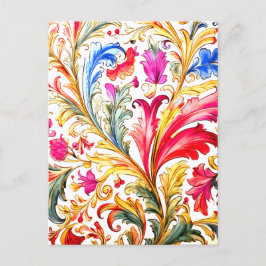 Cartão Postal Desenho Florentino Chique de Folhas de Aquarela