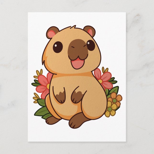 Cartão Postal Desenho Fofo de Capivara em Cartoon  (Frente)