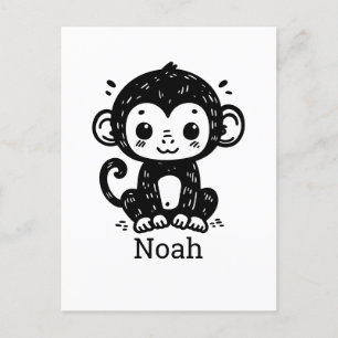 Cartão Postal Desenho Fofo de Macaco Bebê - Arte Kawaii para Ber