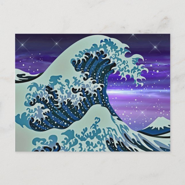 Cartão Postal Desenho Japonês da Onda Azul do Tsunami (Frente)