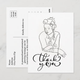 Cartão Postal DESENHO LINEAR de Mulher de 1940 Obrigada