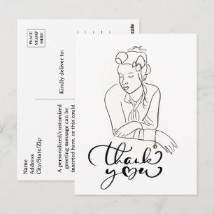 Cartão Postal DESENHO LINEAR de Mulher de 1940 Obrigada 