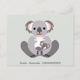 Cartão Postal Desenho manual - KOALA - Marsupial - Animais ameaç