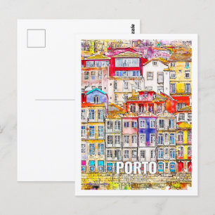 Cartão Postal Desenho por Aquarela do Porto Portugal Familiar de