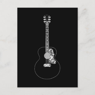 Cartão Postal Desenho simples de guitarra acústica em preto e br