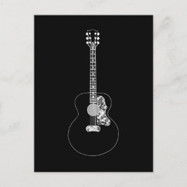 Cartão Postal Desenho simples de guitarra acústica em preto e br